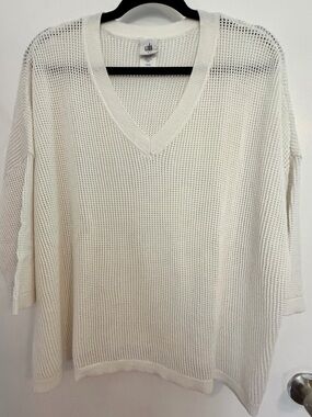 CAbi White Open-Knit V-Neck Sweater